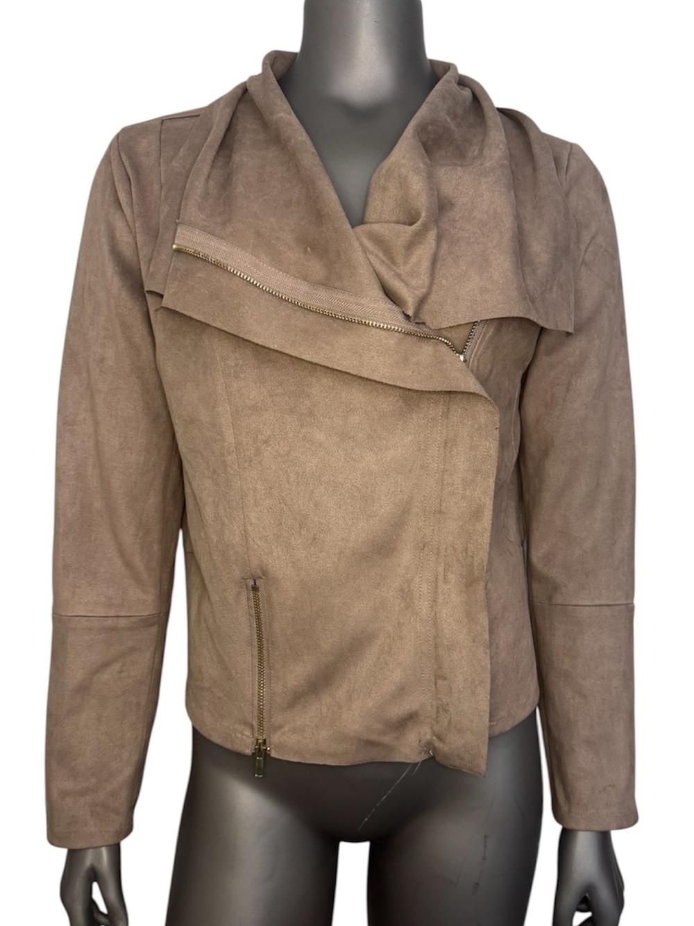 Umgee USA Jacket Women’s L Faux Suede Cropped Asymmetrical Zip Moto Neutral Y2K